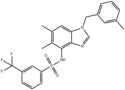 N-[5,6-DIMETHYL-1-(3-METHYLBENZYL)-1H-1,3-BENZIMIDAZOL-4-YL]-3-(TRIFLUOROMETHYL)BENZENESULFONAMIDE 结构式