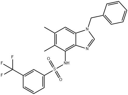 N-(1-BENZYL-5,6-DIMETHYL-1H-1,3-BENZIMIDAZOL-4-YL)-3-(TRIFLUOROMETHYL)BENZENESULFONAMIDE 结构式