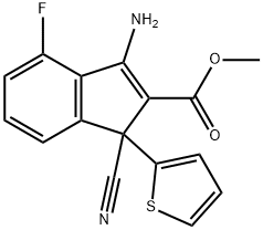 METHYL 3-AMINO-1-CYANO-4-FLUORO-1-(2-THIENYL)-1H-INDENE-2-CARBOXYLATE 结构式