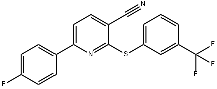 6-(4-FLUOROPHENYL)-2-([3-(TRIFLUOROMETHYL)PHENYL]SULFANYL)NICOTINONITRILE 结构式