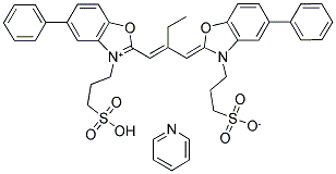 5-PHENYL-3-(3-SULFOPROPYL)-2-(2-[(5-PHENYL-3-(3-SULFOPROPYL)-2,3-DIHYDRO-BENZOXAZOL-2-YLIDENE)METHYL]-1-BUTENYL)-BENZOXAZOLIUM INNER SALT PYRIDINIUM SALT 结构式
