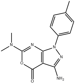 3-AMINO-6-(DIMETHYLAMINO)-1-(4-METHYLPHENYL)PYRAZOLO[3,4-D][1,3]OXAZIN-4(1H)-ONE 结构式