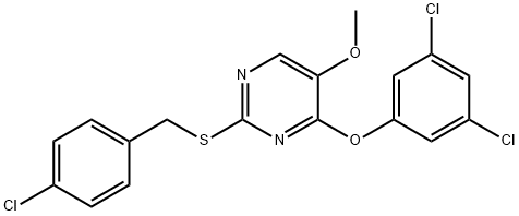 2-[(4-CHLOROBENZYL)SULFANYL]-4-(3,5-DICHLOROPHENOXY)-5-METHOXYPYRIMIDINE 结构式