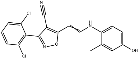 3-(2,6-DICHLOROPHENYL)-5-[2-(4-HYDROXY-2-METHYLANILINO)VINYL]-4-ISOXAZOLECARBONITRILE 结构式