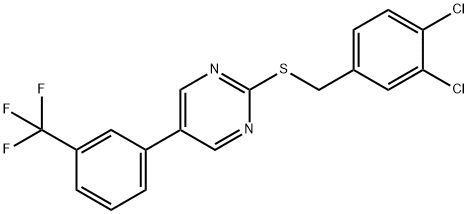 2-[(3,4-Dichlorobenzyl)sulfanyl]-5-[3-(trifluoromethyl)phenyl]pyrimidine 结构式
