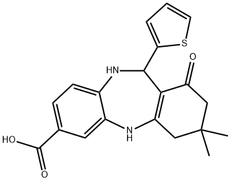 2,9-DIAZA-14,14-DIMETHYL-12-OXO-10-(2-THIENYL)TRICYCLO[9.4.0.0(3,8)]PENTADECA-1(11),3(8),4,6-TETRAENE-5-CARBOXYLIC ACID 结构式