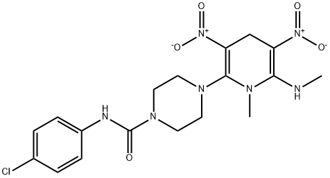 N-(4-CHLOROPHENYL)-4-[1-METHYL-6-(METHYLAMINO)-3,5-DINITRO-1,4-DIHYDRO-2-PYRIDINYL]TETRAHYDRO-1(2H)-PYRAZINECARBOXAMIDE 结构式