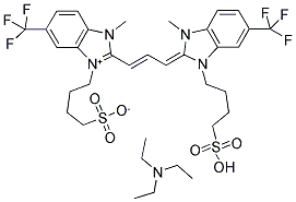 1-METHYL-3-(4-SULFOBUTYL)-5-TRIFLUOROMETHYL-2-[3-(1-METHYL-3-(4-SULFOBUTYL)-5-TRIFLUOROMETHYL-2-BENZIMIDAZOLINYLIDENE)-1-PROPENYL]BENZIMIDAZOLIUM HYDROXIDE, INNER SALT 结构式