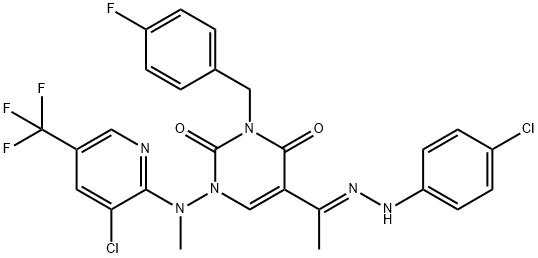 5-[2-(4-CHLOROPHENYL)ETHANEHYDRAZONOYL]-1-[[3-CHLORO-5-(TRIFLUOROMETHYL)-2-PYRIDINYL](METHYL)AMINO]-3-(4-FLUOROBENZYL)-2,4(1H,3H)-PYRIMIDINEDIONE 结构式