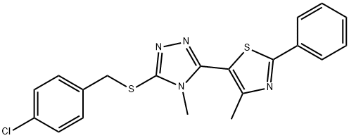 3-[(4-CHLOROBENZYL)SULFANYL]-4-METHYL-5-(4-METHYL-2-PHENYL-1,3-THIAZOL-5-YL)-4H-1,2,4-TRIAZOLE 结构式