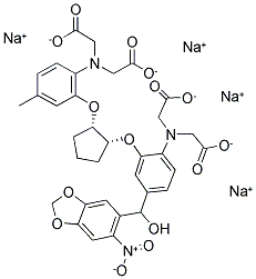 1-[2-Amino-5-(1-hydroxy-1-(2-nitro-4,5-methylenedioxyphenyl))methyl)phenoxy]-2-(2'-amino-5'-methylphenoxy)cyclopentane-N,N,N',N'-tetraacetic acid, 4Na 结构式
