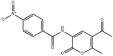 N-(5-ACETYL-6-METHYL-2-OXO-2H-PYRAN-3-YL)-4-NITROBENZENECARBOXAMIDE 结构式