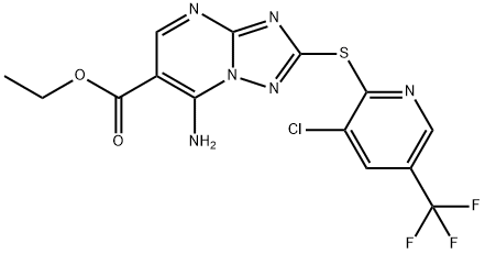 ETHYL 7-AMINO-2-([3-CHLORO-5-(TRIFLUOROMETHYL)-2-PYRIDINYL]SULFANYL)[1,2,4]TRIAZOLO[1,5-A]PYRIMIDINE-6-CARBOXYLATE 结构式