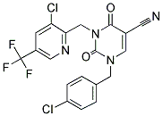 1-(4-CHLOROBENZYL)-3-([3-CHLORO-5-(TRIFLUOROMETHYL)-2-PYRIDINYL]METHYL)-2,4-DIOXO-1,2,3,4-TETRAHYDRO-5-PYRIMIDINECARBONITRILE 结构式