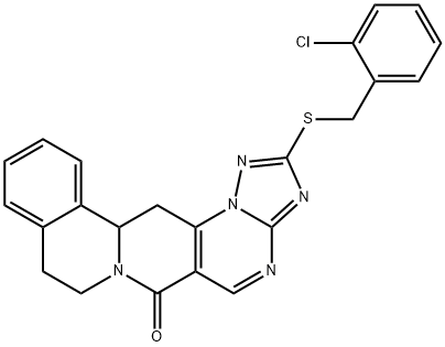 2-[(2-CHLOROBENZYL)SULFANYL]-8,9,13B,14-TETRAHYDRO-6H-[1,2,4]TRIAZOLO[5'',1'':2',3']PYRIMIDO[4',5':4,5]PYRIDO[2,1-A]ISOQUINOLIN-6-ONE 结构式