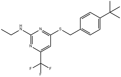 4-([4-(TERT-BUTYL)BENZYL]SULFANYL)-N-ETHYL-6-(TRIFLUOROMETHYL)-2-PYRIMIDINAMINE 结构式