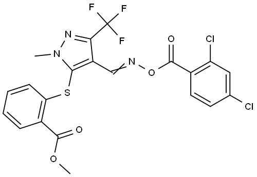Methyl 2-([4-(([(2,4-dichlorobenzoyl)oxy]imino)methyl)-1-methyl-3-(trifluoromethyl)-1H-pyrazol-5-yl]sulfanyl)benzenecarboxylate 结构式