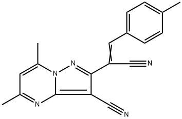 2-[1-CYANO-2-(4-METHYLPHENYL)VINYL]-5,7-DIMETHYLPYRAZOLO[1,5-A]PYRIMIDINE-3-CARBONITRILE 结构式