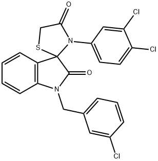 1-(3-CHLOROBENZYL)-3'-(3,4-DICHLOROPHENYL)SPIRO(2,3-DIHYDRO-1H-INDOLE-3,2'-THIAZOLIDINE)-2,4'-DIONE 结构式