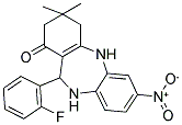 2,10-DIAZA-9-(2-FLUOROPHENYL)-5,5-DIMETHYL-14-NITROTRICYCLO[9.4.0.0(3,8)]PENTADECA-1(15),3(8),11(12),13-TETRAEN-7-ONE 结构式