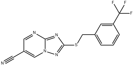 2-([3-(TRIFLUOROMETHYL)BENZYL]SULFANYL)[1,2,4]TRIAZOLO[1,5-A]PYRIMIDINE-6-CARBONITRILE 结构式