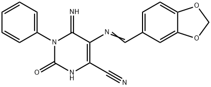 5-(1-AZA-2-BENZO[3,4-D]1,3-DIOXOLEN-5-YLVINYL)-4-IMINO-2-OXO-3-PHENYL-1H-1,3-DIAZINE-6-CARBONITRILE 结构式