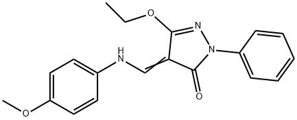 5-ETHOXY-4-[(4-METHOXYANILINO)METHYLENE]-2-PHENYL-2,4-DIHYDRO-3H-PYRAZOL-3-ONE 结构式