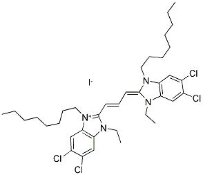 5,6-DICHLORO-1-ETHYL-3-OCTADECYL-2-[3-(5,6-DICHLORO-1-ETHYL-3-OCTADECYL-1,3-DIHYDRO-2H-BENZIMIDAZOLIUM IODIDE 结构式