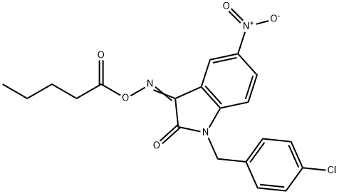 1-(4-CHLOROBENZYL)-5-NITRO-3-[(PENTANOYLOXY)IMINO]-1,3-DIHYDRO-2H-INDOL-2-ONE 结构式