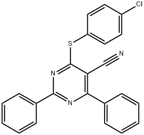 4-[(4-CHLOROPHENYL)SULFANYL]-2,6-DIPHENYL-5-PYRIMIDINECARBONITRILE 结构式