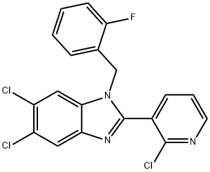 5,6-Dichloro-2-(2-chloro-3-pyridinyl)-1-(2-fluorobenzyl)-1H-1,3-benzimidazole 结构式