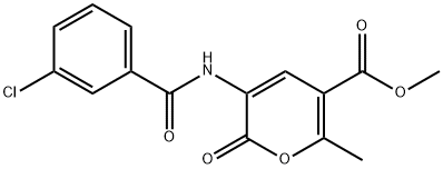 3-(3-氯苯甲酰胺基)-6-甲基-2-氧代-2H-吡喃-5-羧酸 甲酯 结构式