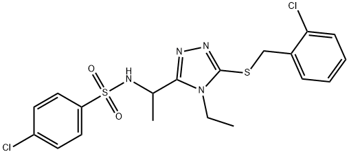 4-CHLORO-N-(1-(5-[(2-CHLOROBENZYL)SULFANYL]-4-ETHYL-4H-1,2,4-TRIAZOL-3-YL)ETHYL)BENZENESULFONAMIDE 结构式