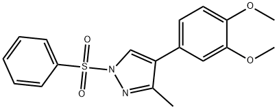 2-METHOXY-4-[3-METHYL-1-(PHENYLSULFONYL)-1H-PYRAZOL-4-YL]PHENYL METHYL ETHER 结构式