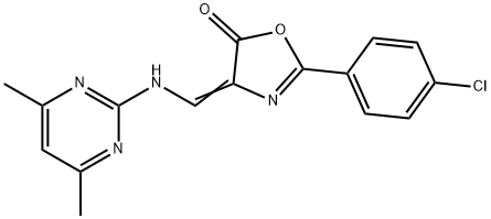 2-(4-CHLOROPHENYL)-4-([(4,6-DIMETHYL-2-PYRIMIDINYL)AMINO]METHYLENE)-1,3-OXAZOL-5(4H)-ONE 结构式
