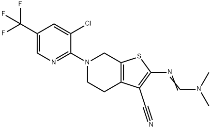 N'-(6-[3-CHLORO-5-(TRIFLUOROMETHYL)-2-PYRIDINYL]-3-CYANO-4,5,6,7-TETRAHYDROTHIENO[2,3-C]PYRIDIN-2-YL)-N,N-DIMETHYLIMINOFORMAMIDE 结构式