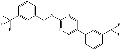 2-([3-(TRIFLUOROMETHYL)BENZYL]SULFANYL)-5-[3-(TRIFLUOROMETHYL)PHENYL]PYRIMIDINE 结构式