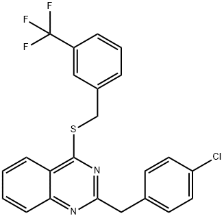 2-(4-CHLOROBENZYL)-4-([3-(TRIFLUOROMETHYL)BENZYL]SULFANYL)QUINAZOLINE 结构式