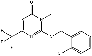 2-[(2-CHLOROBENZYL)SULFANYL]-3-METHYL-6-(TRIFLUOROMETHYL)-4(3H)-PYRIMIDINONE 结构式