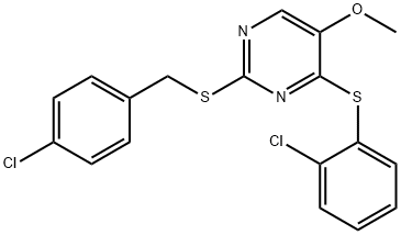 2-[(4-CHLOROBENZYL)SULFANYL]-4-[(2-CHLOROPHENYL)SULFANYL]-5-METHOXYPYRIMIDINE 结构式
