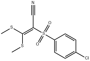 2-((4-CHLOROPHENYL)SULFONYL)-3,3-DIMETHYLTHIOPROP-2-ENENITRILE 结构式