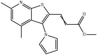 (E)-3-(4,6-二甲基-3-(1H-吡咯-1-基)噻吩并[2,3-B]吡啶-2-基)丙烯酸甲酯 结构式