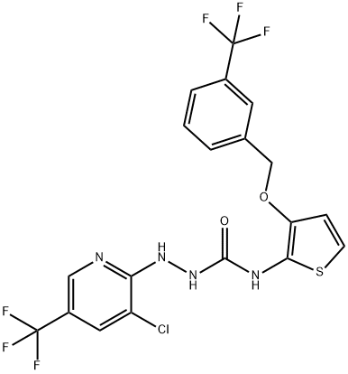 2-[3-CHLORO-5-(TRIFLUOROMETHYL)-2-PYRIDINYL]-N-(3-([3-(TRIFLUOROMETHYL)BENZYL]OXY)-2-THIENYL)-1-HYDRAZINECARBOXAMIDE 结构式