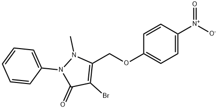 4-BROMO-2-METHYL-3-((4-NITROPHENOXY)METHYL)-1-PHENYL-3-PYRAZOLIN-5-ONE 结构式