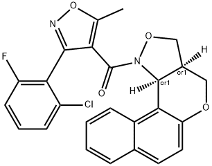3a,11c-Dihydro-3H-benzo[5,6]chromeno[4,3-c]isoxazol-1(4H)-yl[3-(2-chloro-6-fluorophenyl)-5-methyl-4-isoxazolyl]methanone 结构式
