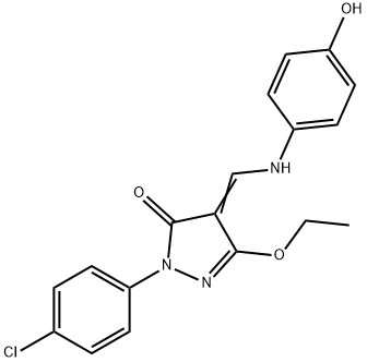 2-(4-CHLOROPHENYL)-5-ETHOXY-4-[(4-HYDROXYANILINO)METHYLENE]-2,4-DIHYDRO-3H-PYRAZOL-3-ONE 结构式