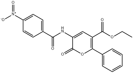 ETHYL 3-[(4-NITROBENZOYL)AMINO]-2-OXO-6-PHENYL-2H-PYRAN-5-CARBOXYLATE 结构式