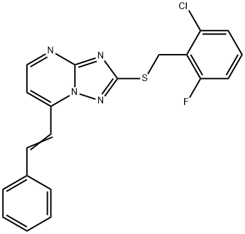 2-CHLORO-6-FLUOROBENZYL 7-STYRYL[1,2,4]TRIAZOLO[1,5-A]PYRIMIDIN-2-YL SULFIDE 结构式