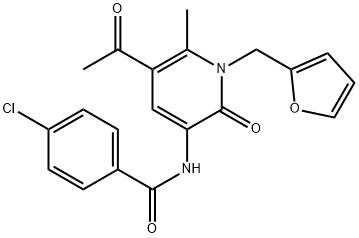 N-[5-ACETYL-1-(2-FURYLMETHYL)-6-METHYL-2-OXO-1,2-DIHYDRO-3-PYRIDINYL]-4-CHLOROBENZENECARBOXAMIDE 结构式