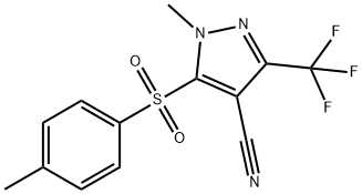 1-METHYL-5-[(4-METHYLPHENYL)SULFONYL]-3-(TRIFLUOROMETHYL)-1H-PYRAZOLE-4-CARBONITRILE 结构式